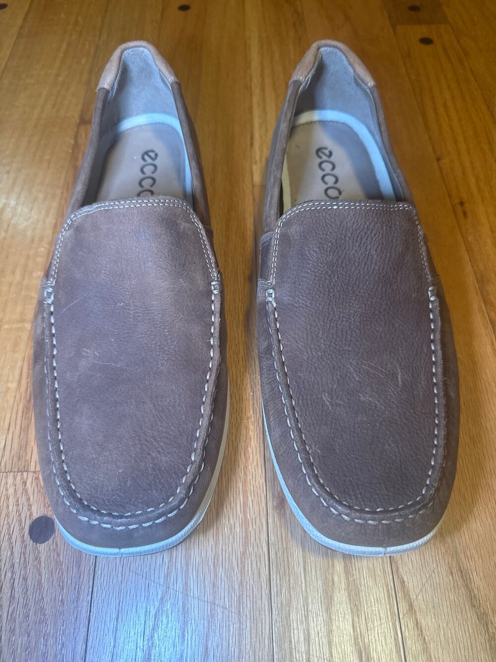 ECCO Men’s 10 EU 44 Brown Leather Moc Toe Slip On Loafers Comfort Shoes